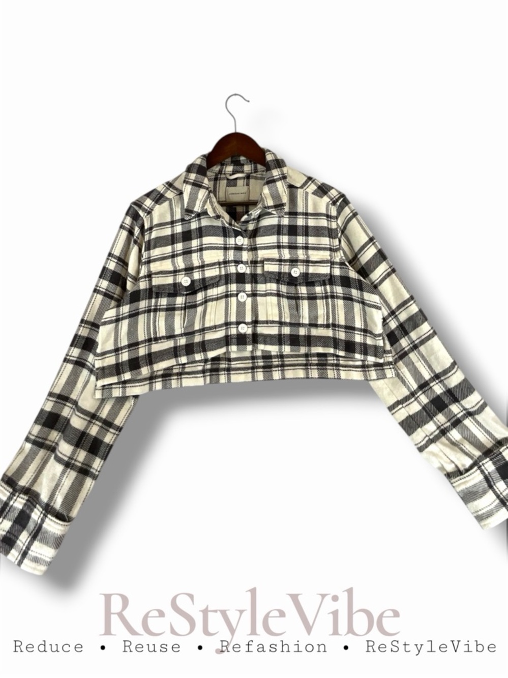 AMERICAN EAGLE Women’s Size S Jacket Shirt Cropped Micro Style Flannel Plaid NWT